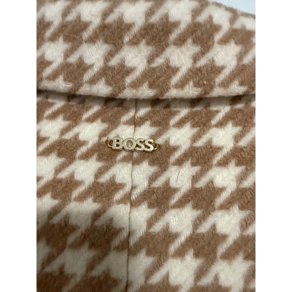 BOSS Houndstooth‎ Double Breasted Blazer Women Size 8 Camel Tan Excellent Luxury
